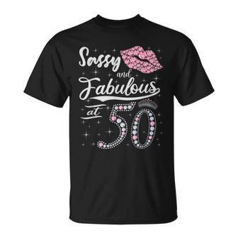 Sassy And Fabulous At 50 50Th Pink Crown Lips Birthday T-Shirt - Thegiftio UK