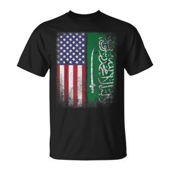 Saudi Arabia Usa Flag Arabic Logo National Pride T-Shirt - Monsterry DE