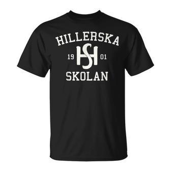 Schwarzes Hillerska Skolan 1901 T-Shirt, Historisches Design Tee - Seseable
