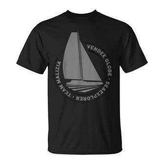Schwarzes T-Shirt mit Segelboot-Design, Vendee Globe Herausforderung - Seseable