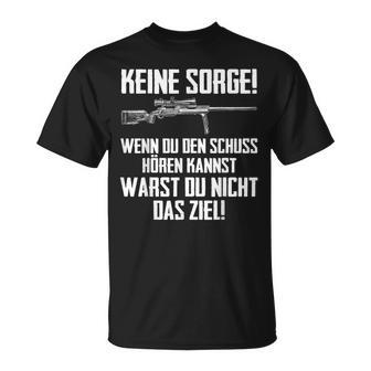 Schwarzes T-Shirt mit Spruch & Gewehr, Zieljagd-Motiv für Schützen - Seseable