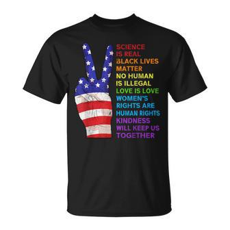 Science Is Real Black Lives Matter Kindness Together Us Flag T-Shirt - Monsterry CA