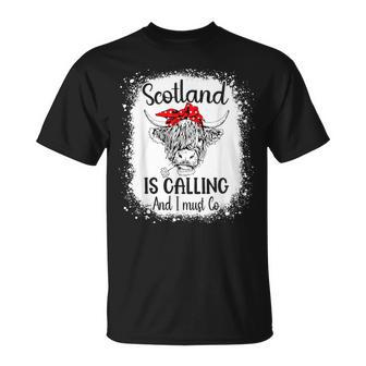 Scotland Is Calling And I Must Go Bleached Highland Cow T-Shirt - Monsterry CA