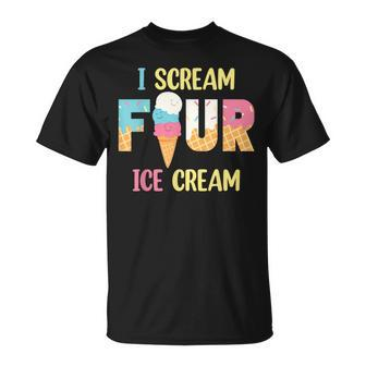 I Scream Four Ice Cream Girls 4Th Birthday Cream Party Girls T-Shirt - Monsterry UK