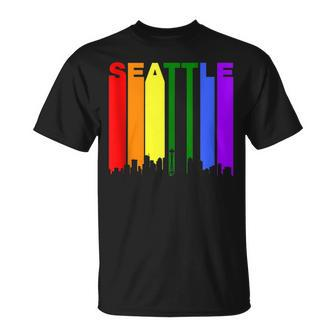 Seattle Washington Lgbtq Gay Pride Rainbow Skyline T-Shirt - Monsterry