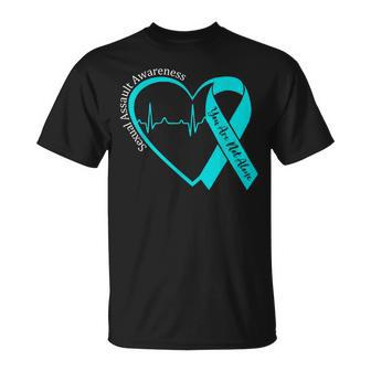 Sexual Assault Awareness Month Heart Teal Ribbon Support T-Shirt | Mazezy