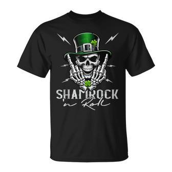 Shamrock N Roll Irish Skull St Patrick's Rocker T-Shirt - Monsterry DE