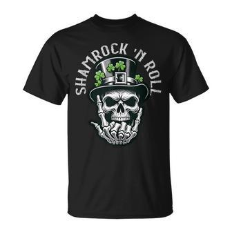 Shamrock N Roll Leprechaun Punk & Clover Skulls Apparel T-Shirt - Monsterry
