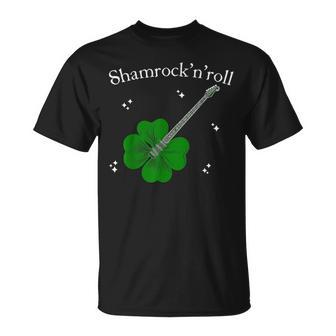 Shamrock'n'roll St Patrick's Day Rock Guitar Bass Players T-Shirt - Monsterry