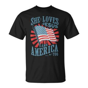She Loves Jesus And America Too Fourth Of July Women T-Shirt - Monsterry UK