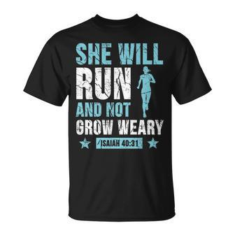 She Will Run And Not Grow Weary Isaiah T-Shirt | Mazezy