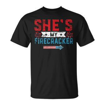 She's My Firecracker His And Hers 4Th July Matching Couples T-Shirt - Monsterry