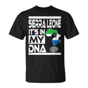 Sierra Leone It's In My Dna With Flag Africa Map Raised Fist T-Shirt - Monsterry