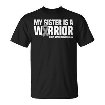 My Sister Is A Warrior Grey Ribbon Brain Cancer Awareness T-Shirt - Monsterry DE