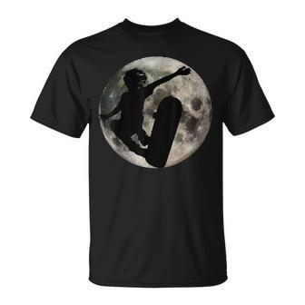 Skateboard Kick Flip Silhouet Fool Moon Skateboarder T-Shirt - Monsterry