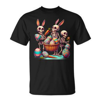 Skeleton Bunny Basket Hippie Eggs Rabbit Carrot Easter Day T-Shirt - Seseable