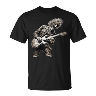 Skeleton Guitar Guy Rock And Roll Band Rock On T-Shirt - Seseable