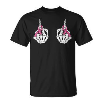 Skeleton Hand Fuck Cancer Pink Breast Cancer Awareness T-Shirt - Monsterry
