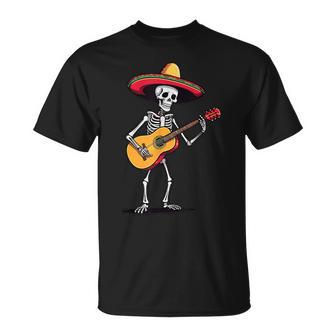 Skeleton Mexico Guitar Music Fiesta Cinco De Mayo T-Shirt - Monsterry