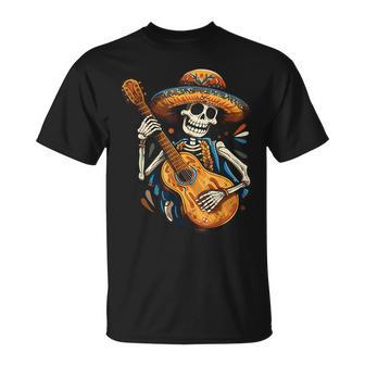 Skeleton Playing A Guitar Cinco De Mayo Music Lover T-Shirt - Monsterry