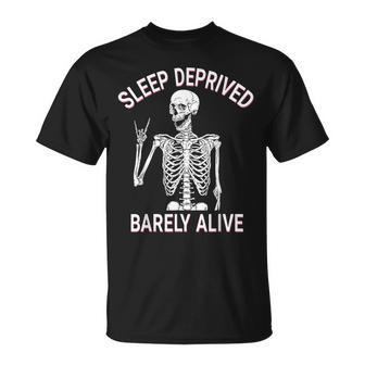 Skeleton Sleep Deprived Barely Alive T-Shirt | Mazezy