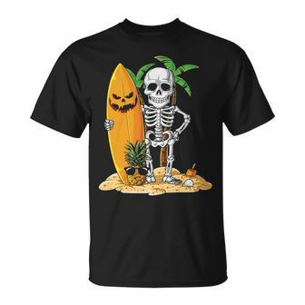 Skeleton Surfing Halloween Hawaii Hawaiian Surfer T-Shirt | Mazezy