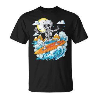 Skeleton Surfing Halloween Hawaii Hawaiian Surfer T-Shirt | Mazezy AU
