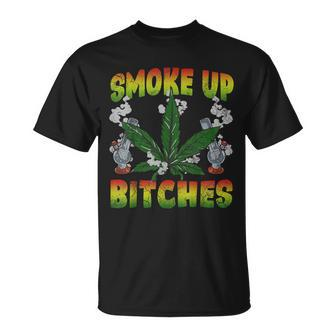 Smoke Up Bitches Marijuana Pot Leaf Weed 420 Stoner Day T-Shirt | Mazezy UK