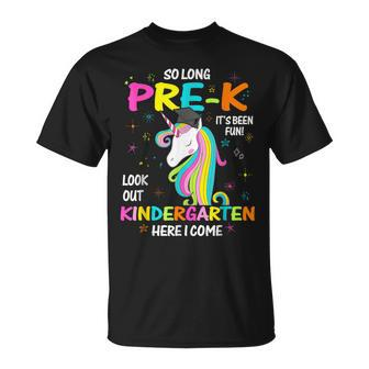 So Long Pre-K It's Been Fun Look Out Kindergarten Unicorn T-Shirt | Mazezy DE