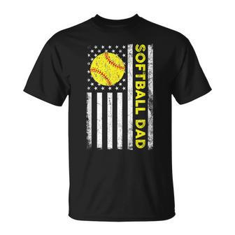 Softball Dad American Flag Fathers Day T-Shirt - Thegiftio UK