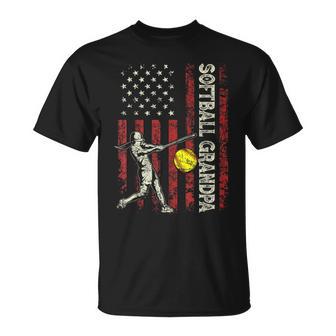 Softball Grandpa Us Flag Dad Patriotic Fathers Day T-Shirt - Monsterry AU