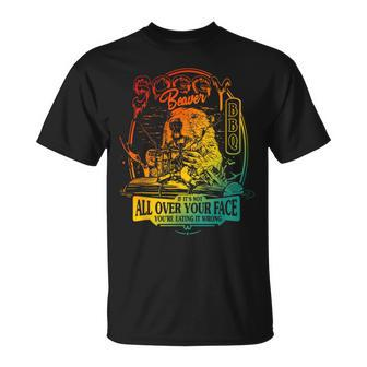 Soggy Beaver Bbq If It's Not All Over Your Face Vintage T-Shirt | Mazezy