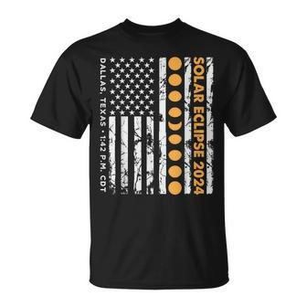 Solar Eclipse 2024 Dallas Texas 142 Pm Cdt Vintage Us Flag T-Shirt - Seseable
