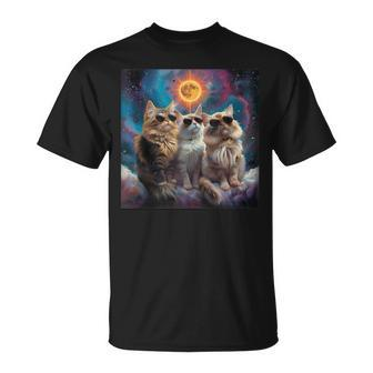 Solar Eclipse 2024 Three Cats Wearing Glasses T-Shirt - Thegiftio UK
