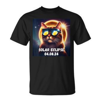 Solar Eclipse April 8 2024 Space Cat Sun Totality Glasses T-Shirt | Mazezy