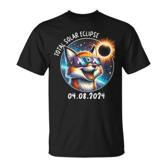 Solar Eclipse Fox Wearing Glasses Pet April 8 2024 T-Shirt - Seseable