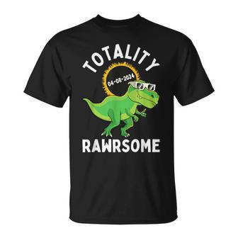 Solar Eclipse Totality Rawrsome 04 08 2024 T-Rex Dinosaur T-Shirt - Monsterry