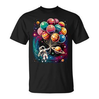 Solar System Astronaut Holding Planet Balloons Stem T-Shirt - Seseable