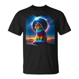 Solar Totality Eclipse 2024 Cat Wearing Eclipse Glasses T-Shirt | Mazezy