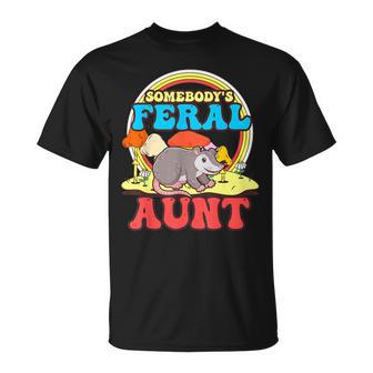 Somebody's Feral Aunt Opossum Wild Auntie Groovy Mushroom T-Shirt - Monsterry AU