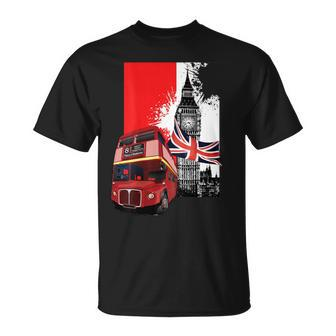 Souvenir London City Bus Vintage Uk Flag British T-Shirt - Monsterry