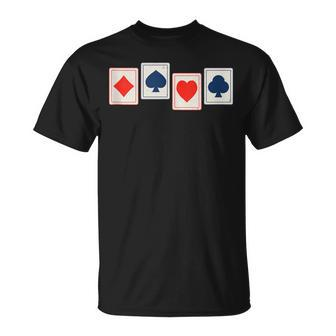 Spade Diamond Clover Heart Four Aces Poker Playing Cards T-Shirt - Monsterry