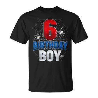 Spider Web 6Th Birthday Boy Six 6 Year Old Party T-Shirt - Seseable