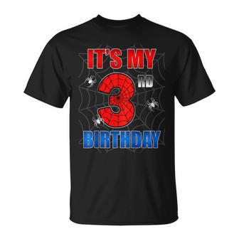 Spider Web Three 3 Years Old It's My 3Rd Birthday Boy Party T-Shirt - Monsterry UK