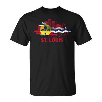 St Louis City Flag Downtown Skyline St Louis Skyline T-Shirt - Monsterry CA