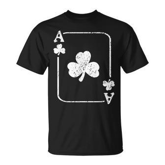 St Patrick's Day Ace Of Shamrocks Poker Green Playing Card T-Shirt | Mazezy