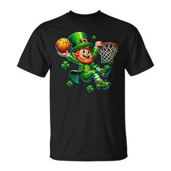 St Patrick's Day Basketball Irish Leprechaun Slam Dunk T-Shirt - Seseable