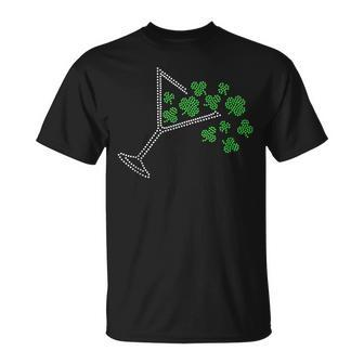 St Patrick's Day Martini Clover Bling Rhinestone Paddy's Day T-Shirt - Monsterry AU