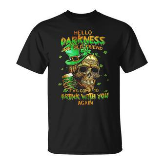 St Patrick's Day Skull Hello Darkness My Old Friend T-Shirt | Mazezy