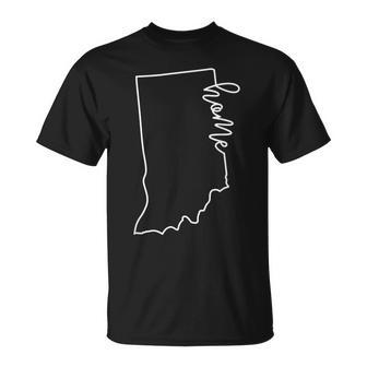 State Of Indiana Outline With Home Script Acj014b T-Shirt - Monsterry